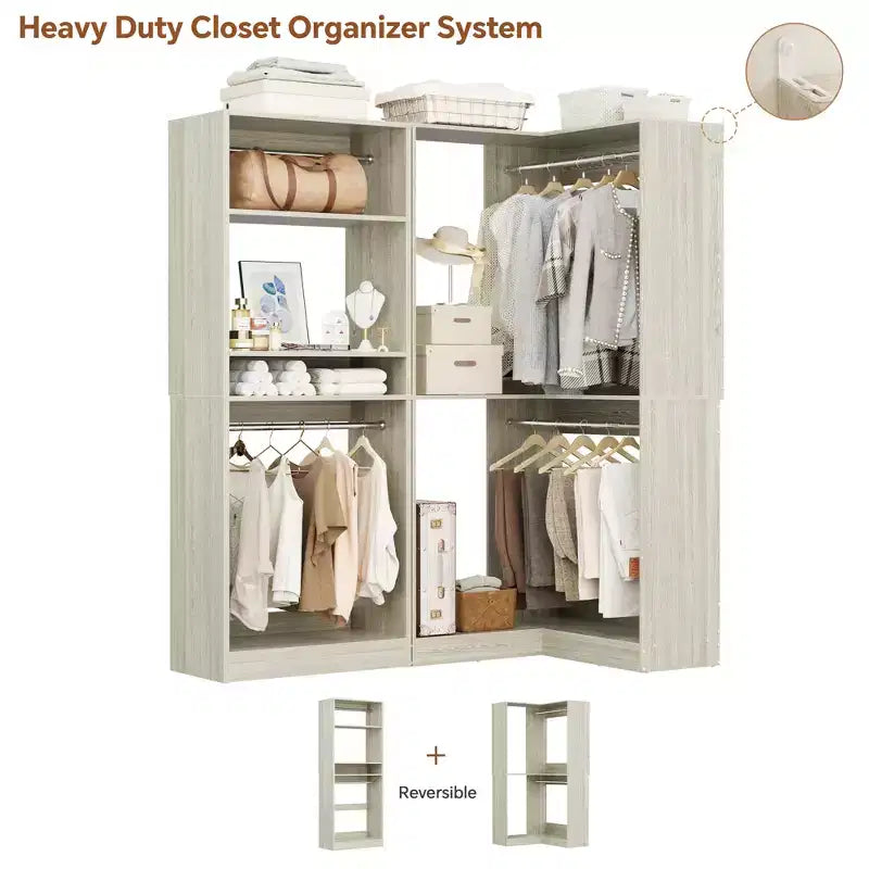 Organisateurs de Dressing Besiost avec 7 étagères, système de rangement de dressing d'angle autoportant avec espace de rangement et 4 tringles