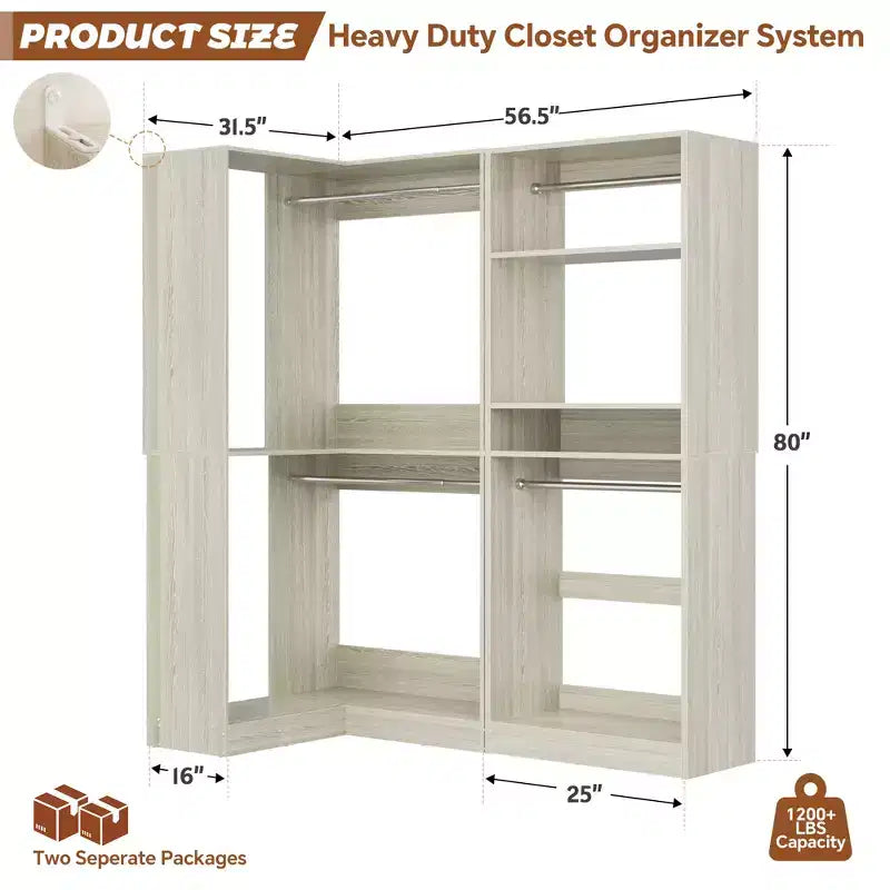 Organisateurs de Dressing Besiost avec 7 étagères, système de rangement de dressing d'angle autoportant avec espace de rangement et 4 tringles