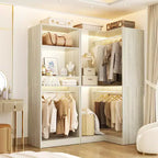 Besiost Walk-In Closet Organizers with 7 Shelves, Freestanding Corner Closet Sysrtem with Storage and 4 Rods