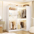 Organisateurs de Dressing Besiost avec 7 étagères, système de rangement de dressing d'angle autoportant avec espace de rangement et 4 tringles