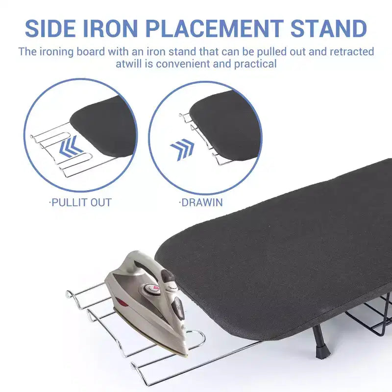 Table à repasser de table, Petite table à repasser pliable portable avec repose-fer, panier de rangement, housse et rembourrage résistants à la chaleur, compacte pour petits espaces