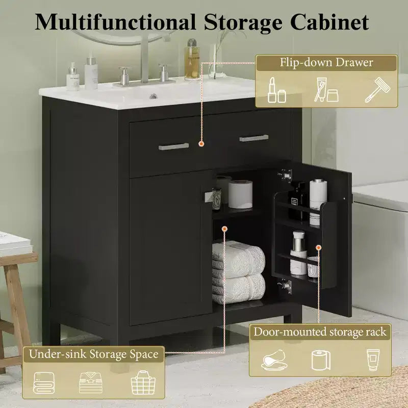 Meuble-lavabo de salle de bain 60 po avec lavabos doubles, ensemble de meuble-lavabo avec portes et tiroir à fermeture amortie