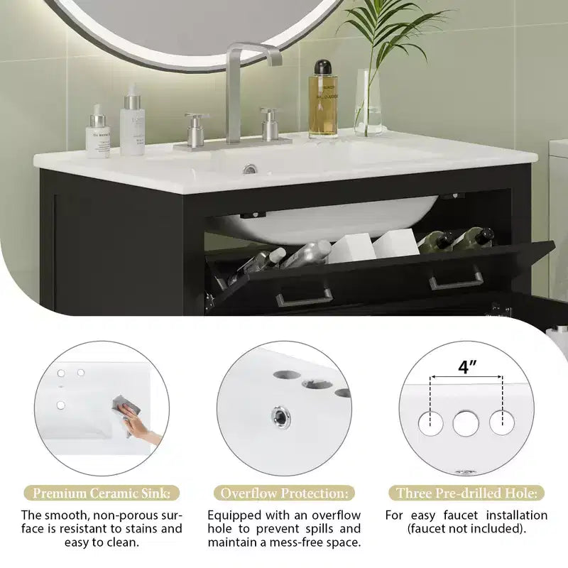 Meuble-lavabo de salle de bain 60 po avec lavabos doubles, ensemble de meuble-lavabo avec portes et tiroir à fermeture amortie