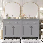 Meuble-lavabo de salle de bain 60 po avec lavabos doubles, ensemble de meuble-lavabo avec portes et tiroir à fermeture amortie