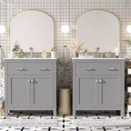 Meuble-lavabo de salle de bain 60 po avec lavabos doubles, ensemble de meuble-lavabo avec portes et tiroir à fermeture amortie