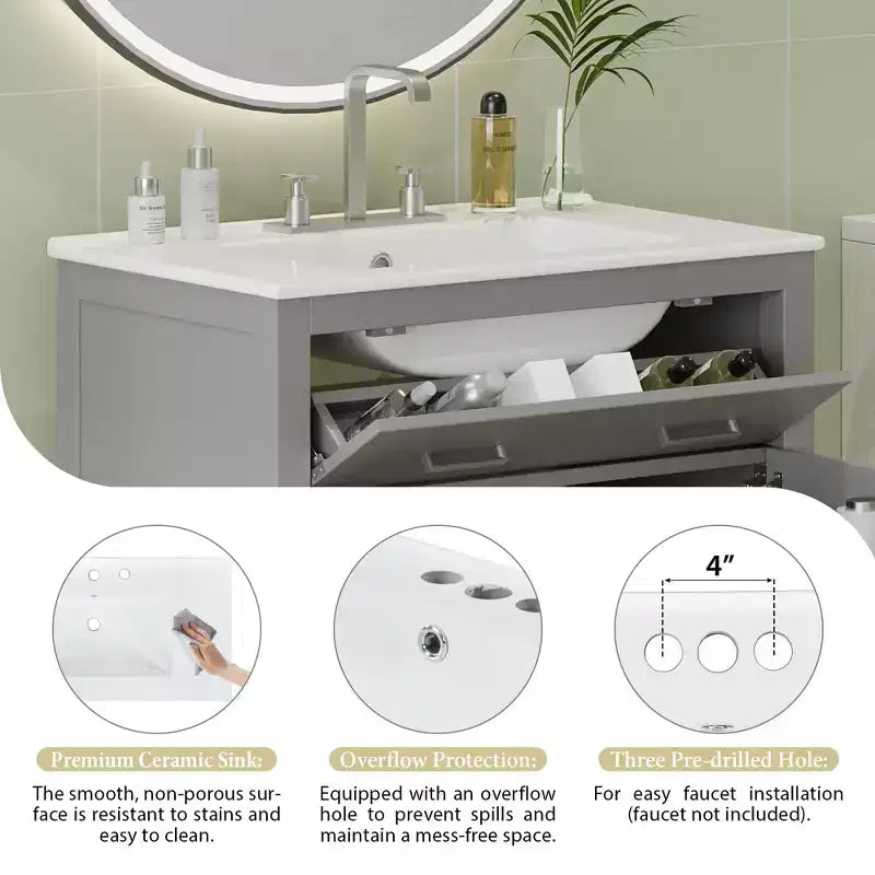 Meuble-lavabo de salle de bain 60 po avec lavabos doubles, ensemble de meuble-lavabo avec portes et tiroir à fermeture amortie