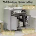Meuble-lavabo de salle de bain 60 po avec lavabos doubles, ensemble de meuble-lavabo avec portes et tiroir à fermeture amortie