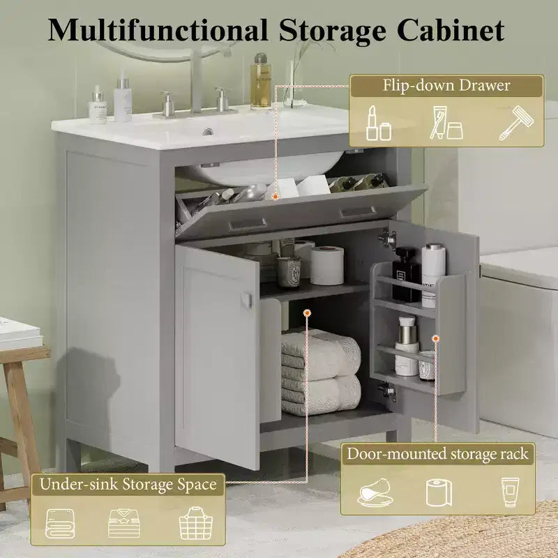 Meuble-lavabo de salle de bain 60 po avec lavabos doubles, ensemble de meuble-lavabo avec portes et tiroir à fermeture amortie