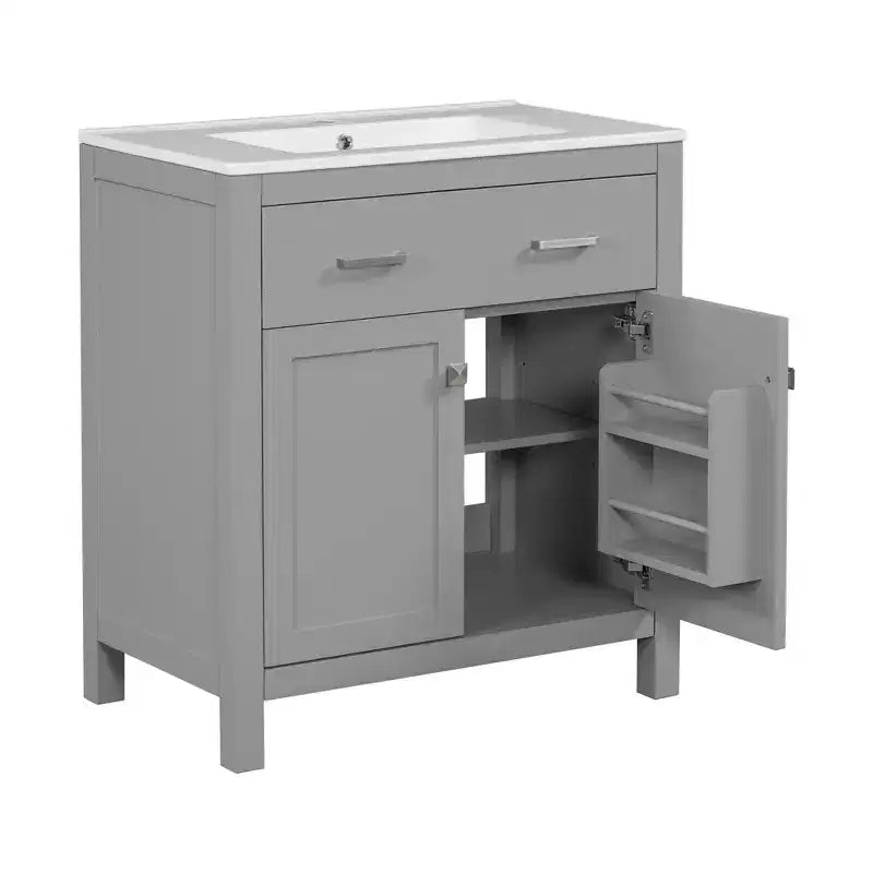 Meuble-lavabo de salle de bain 60 po avec lavabos doubles, ensemble de meuble-lavabo avec portes et tiroir à fermeture amortie