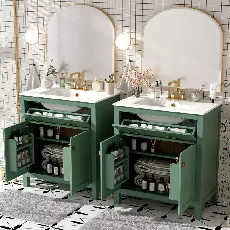 Meuble-lavabo de salle de bain 60 po avec lavabos doubles, ensemble de meuble-lavabo avec portes et tiroir à fermeture amortie