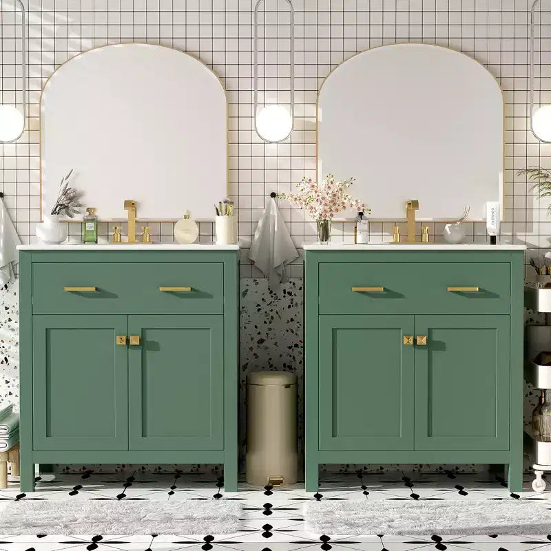 Meuble-lavabo de salle de bain 60 po avec lavabos doubles, ensemble de meuble-lavabo avec portes et tiroir à fermeture amortie