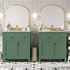 Meuble-lavabo de salle de bain 60 po avec lavabos doubles, ensemble de meuble-lavabo avec portes et tiroir à fermeture amortie
