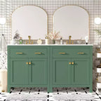 Meuble-lavabo de salle de bain 60 po avec lavabos doubles, ensemble de meuble-lavabo avec portes et tiroir à fermeture amortie
