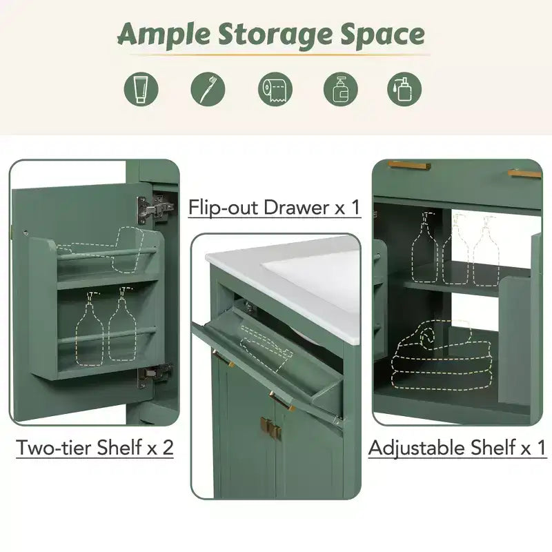 Meuble-lavabo de salle de bain 60 po avec lavabos doubles, ensemble de meuble-lavabo avec portes et tiroir à fermeture amortie
