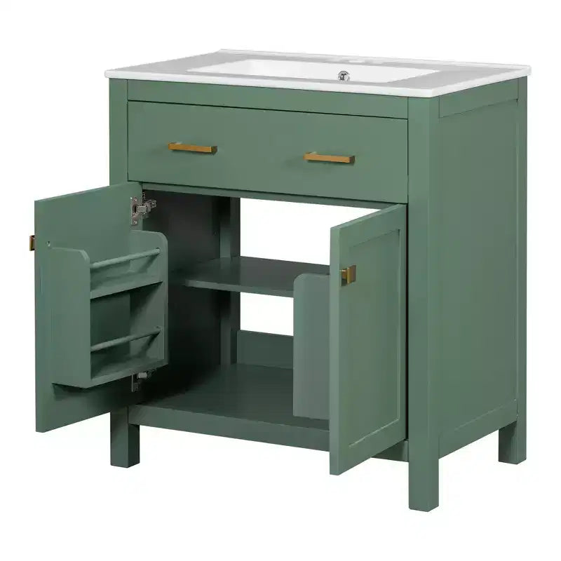 Meuble-lavabo de salle de bain 60 po avec lavabos doubles, ensemble de meuble-lavabo avec portes et tiroir à fermeture amortie