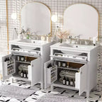 Meuble-lavabo de salle de bain 60 po avec lavabos doubles, ensemble de meuble-lavabo avec portes et tiroir à fermeture amortie