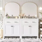 Meuble-lavabo de salle de bain 60 po avec lavabos doubles, ensemble de meuble-lavabo avec portes et tiroir à fermeture amortie