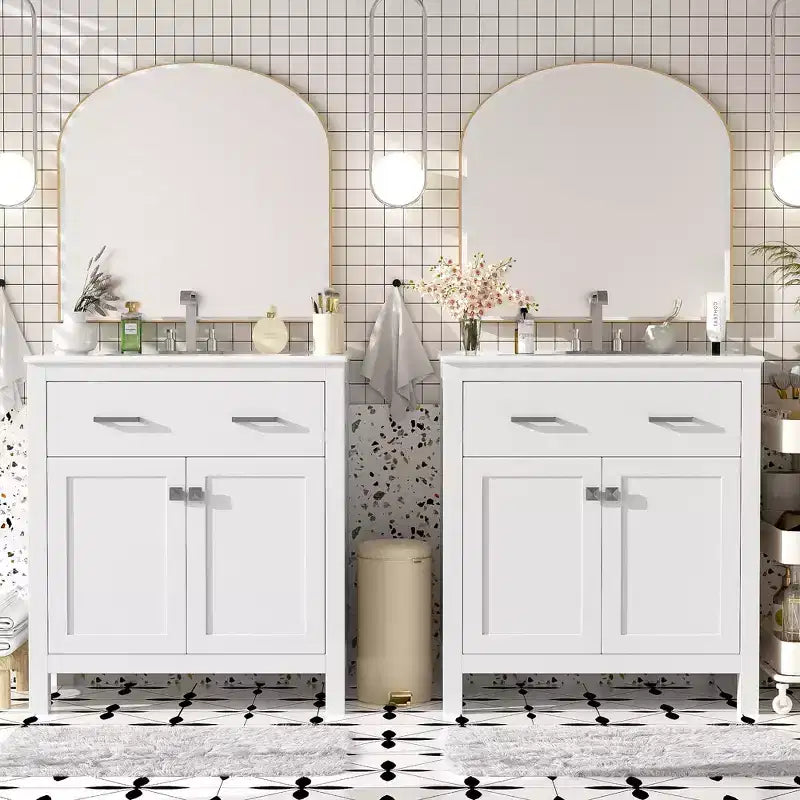 Meuble-lavabo de salle de bain 60 po avec lavabos doubles, ensemble de meuble-lavabo avec portes et tiroir à fermeture amortie