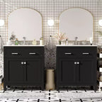Meuble-lavabo de salle de bain 60 po avec lavabos doubles, ensemble de meuble-lavabo avec portes et tiroir à fermeture amortie