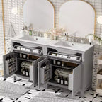 Meuble-lavabo de salle de bain 60 po avec lavabos doubles, ensemble de meuble-lavabo avec portes et tiroir à fermeture amortie