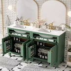 Meuble-lavabo de salle de bain 60 po avec lavabos doubles, ensemble de meuble-lavabo avec portes et tiroir à fermeture amortie