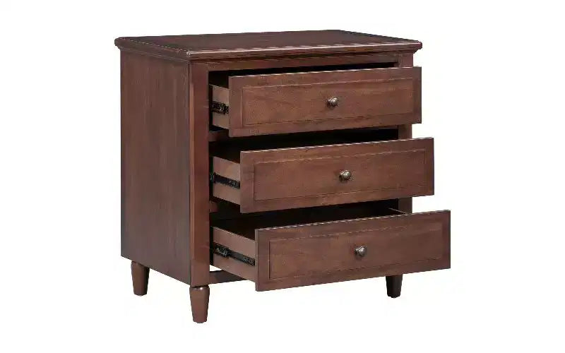 Table d'appoint de rangement à glissière TUYOHW, table de chevet moderne à 3 tiroirs avec pieds en bois d'hévéa, table d'appoint facile à assembler pour chambre à coucher et salon