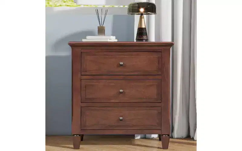 Table d'appoint de rangement à glissière TUYOHW, table de chevet moderne à 3 tiroirs avec pieds en bois d'hévéa, table d'appoint facile à assembler pour chambre à coucher et salon