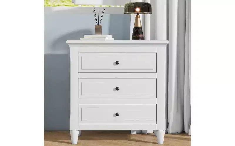 TUYOHW Smooth-Glide Storage Side Table, 3-Drawer Modern Nightstand with Rubber Wood Legs, Easy Assembly Side Table for Bedroom & Living Room