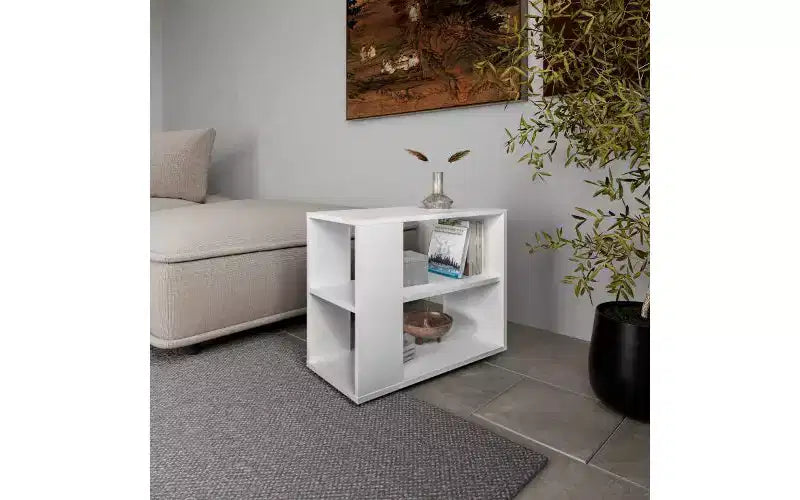 TUYOHW Melamine Side Table with Open Storage Shelves, Scratch-Resistant Small Table, End Table for Living Room, Bedroom Nightstand