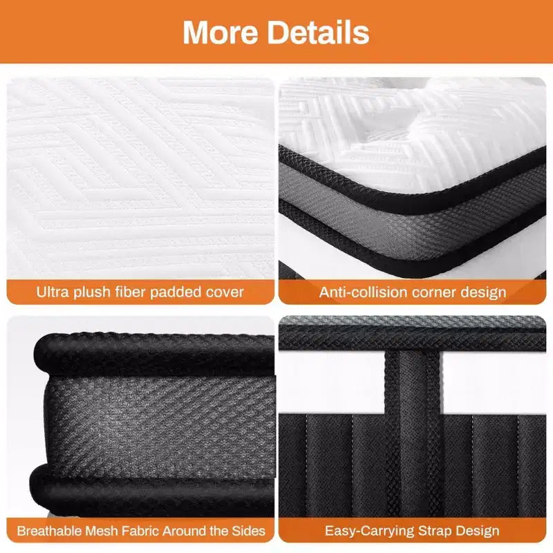 Matelas Hybride King Size 35,5 cm - Matelas King Size Mi-Ferme livré en boîte - Mousse à Mémoire de Forme Certifiée CertiPUR-US, Matelas King Size pour Soulagement de la Pression