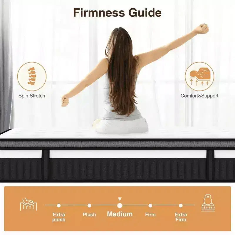 Matelas Hybride King Size 35,5 cm - Matelas King Size Mi-Ferme livré en boîte - Mousse à Mémoire de Forme Certifiée CertiPUR-US, Matelas King Size pour Soulagement de la Pression