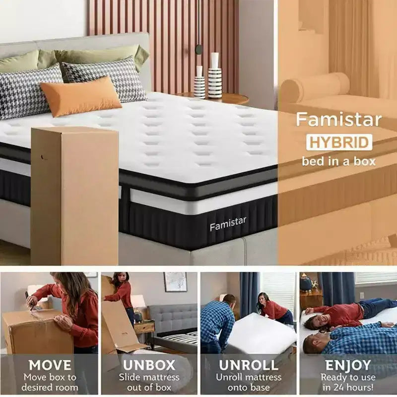 Matelas Hybride King Size 35,5 cm - Matelas King Size Mi-Ferme livré en boîte - Mousse à Mémoire de Forme Certifiée CertiPUR-US, Matelas King Size pour Soulagement de la Pression