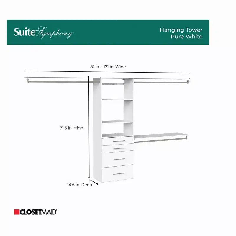 Kit Tour suspendue Suite Symphony 25 po avec 3 étagères supérieures et 4 tiroirs modernes - ClosetMaid