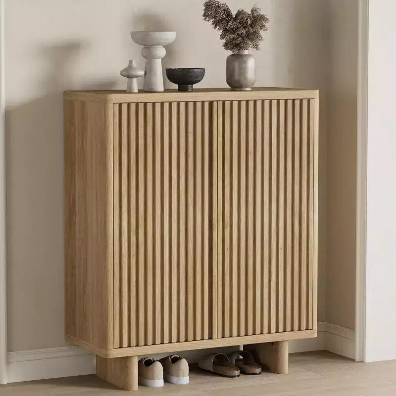 Meuble à chaussures de 80 cm avec porte cannelée, rangement 5 niveaux avec 4 étagères réglables, banc à chaussures rustique pour entrée et couloir