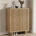 Meuble à chaussures de 80 cm avec porte cannelée, rangement 5 niveaux avec 4 étagères réglables, banc à chaussures rustique pour entrée et couloir
