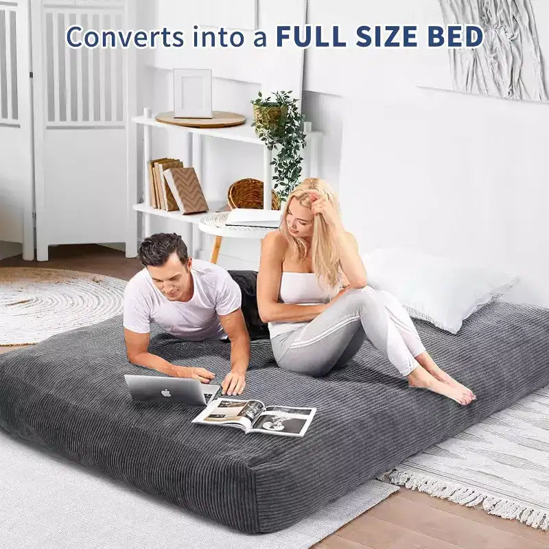 Pouf convertible adulte avec housse en velours côtelé lavable, lit de pouf surdimensionné