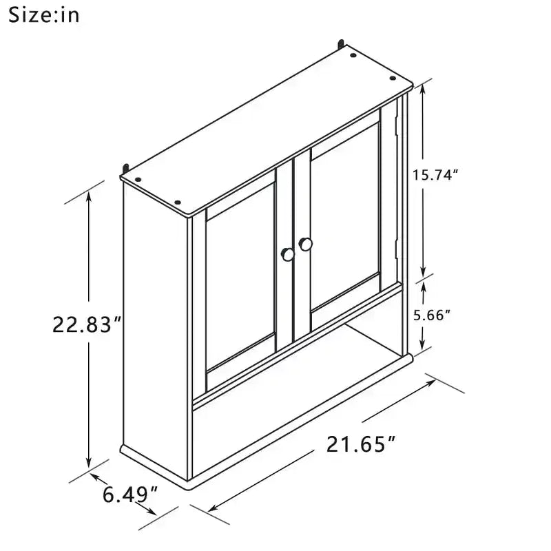 Armoire à pharmacie murale avec portes à double miroir, étagères réglables et étagère ouverte en bois blanc, 17,69 pouces, parfaite pour la salle de bain ou la cuisine.