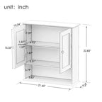 Armoire à pharmacie murale avec portes à double miroir, étagères réglables et étagère ouverte en bois blanc, 17,69 pouces, parfaite pour la salle de bain ou la cuisine.