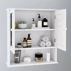 Armoire à pharmacie murale avec portes à double miroir, étagères réglables et étagère ouverte en bois blanc, 17,69 pouces, parfaite pour la salle de bain ou la cuisine.