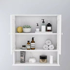 Armoire à pharmacie murale avec portes à double miroir, étagères réglables et étagère ouverte en bois blanc, 17,69 pouces, parfaite pour la salle de bain ou la cuisine.