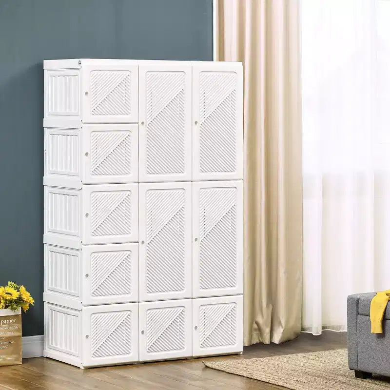 Armoire portative en tissu, organisateur de rangement de vêtements pliable avec 8 compartiments cubiques, 2 tringles de suspension, 11 portes magnétiques