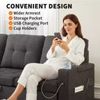 Canapé-lit sectionnel 84" avec méridienne de rangement et USB, canapé d'angle en velours côtelé convertible pour salon ou appartement, gris foncé