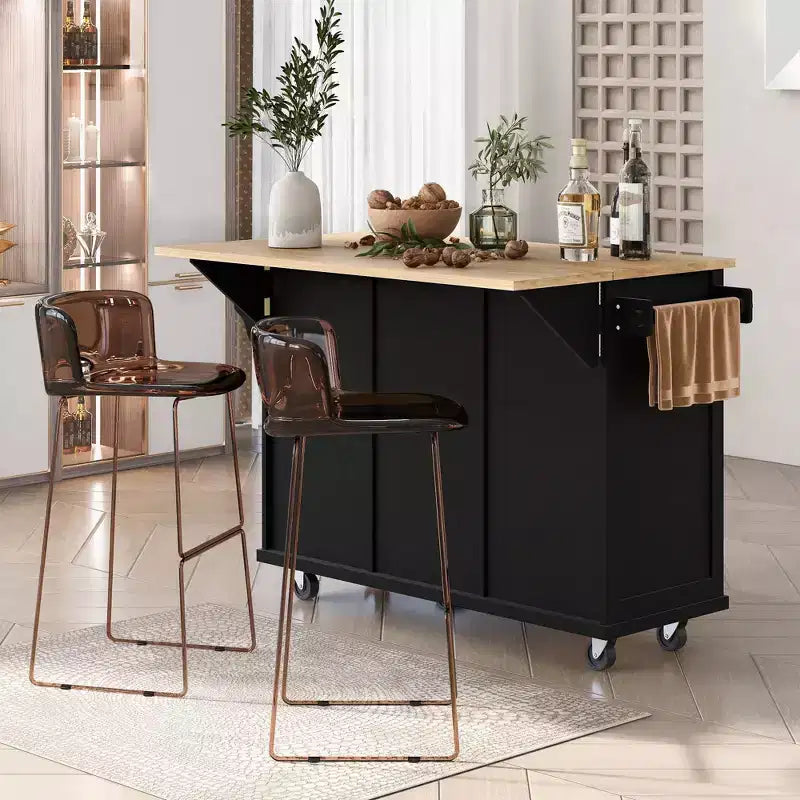 TUYOHW Îlot de Cuisine Roulant 135 cm avec Abattant, Armoire de Rangement et 3 Tiroirs