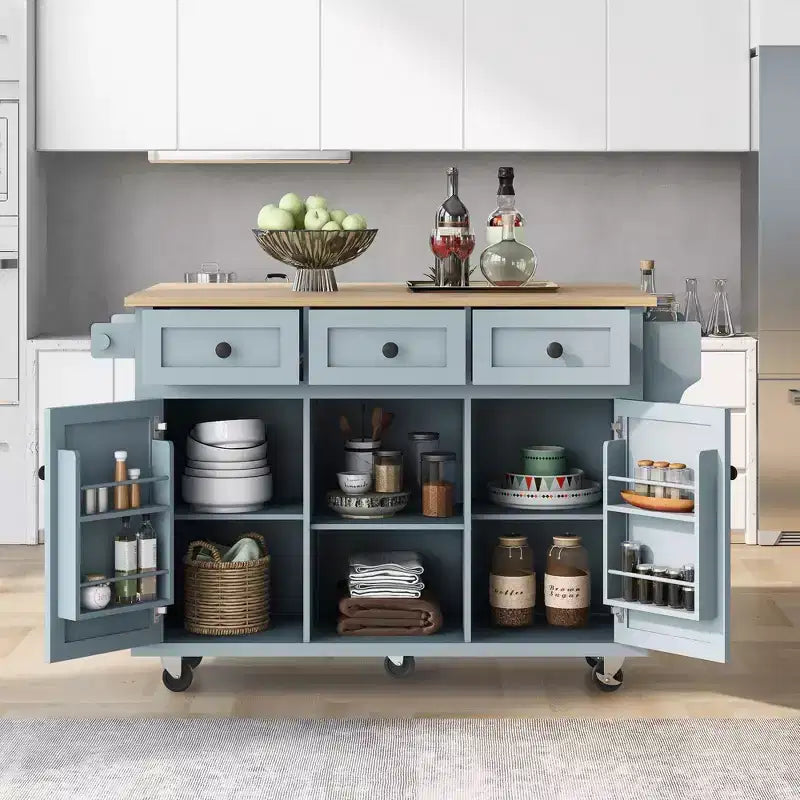 TUYOHW Îlot de Cuisine Roulant 135 cm avec Abattant, Armoire de Rangement et 3 Tiroirs