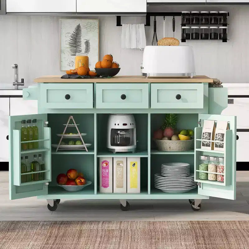 TUYOHW 53.1Inch Rolling Kitchen Island with Drop Leaf,Storage Cabinet and 3 Drawers