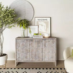 TUYOHW Wooden Accent Cabinet,Hexagonal Pattern Sideboard with Adjustable Shelves,Storage Buffet Server for Living Room,Entryway,Kitchen,Dining Room