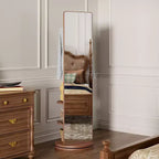 TUYOHW Miroir psyché rotatif moderne avec patère fonctionnelle, miroir sur pied pour chambre à coucher, dressing, noyer