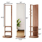 TUYOHW Miroir psyché rotatif moderne avec patère fonctionnelle, miroir sur pied pour chambre à coucher, dressing, noyer