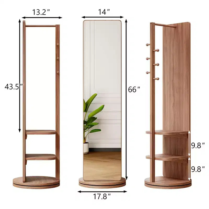 TUYOHW Miroir psyché rotatif moderne avec patère fonctionnelle, miroir sur pied pour chambre à coucher, dressing, noyer