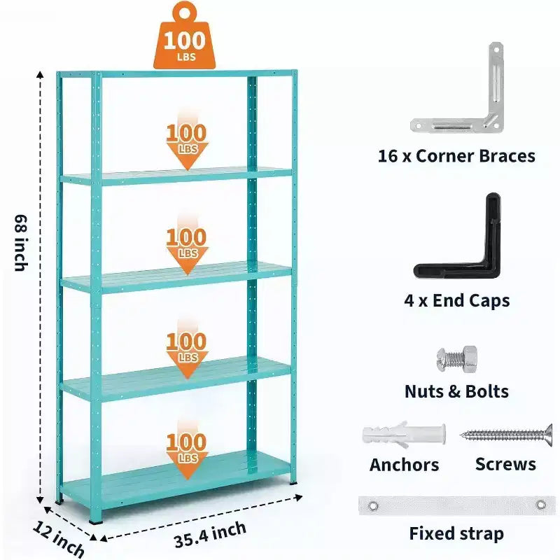 Étagère de rangement à 5 niveaux, étagères métalliques pour le stockage, étagères de garage réglables, support de rangement robuste, étagère de garde-manger, étagère de cuisine
